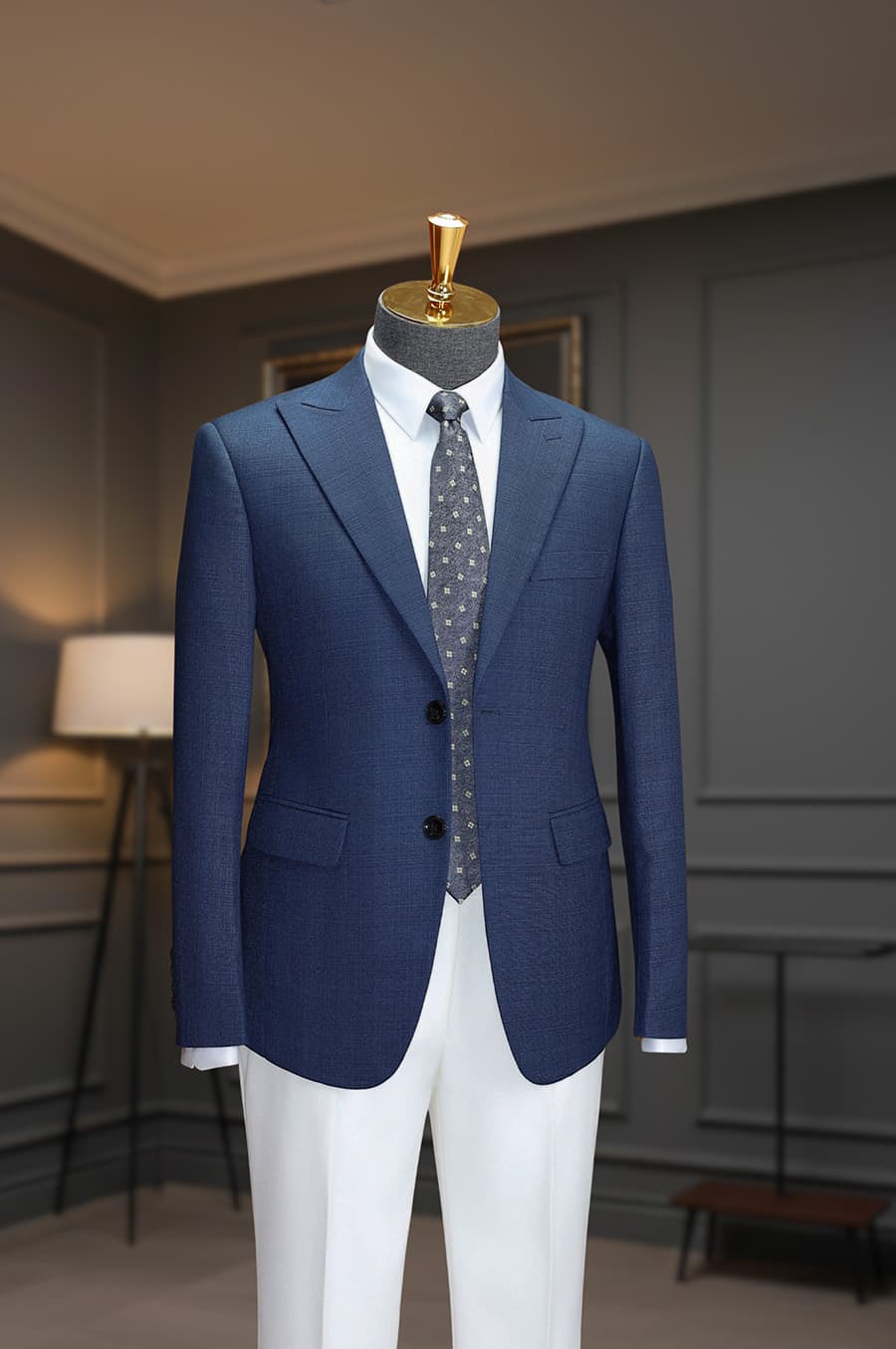 Bộ Vest Xanh Đậm Kẻ Chìm 1