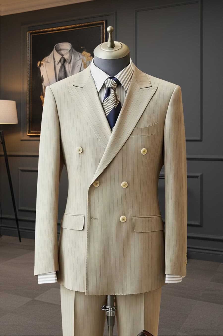 Bộ Vest Kem Sọc 6 Cúc 1