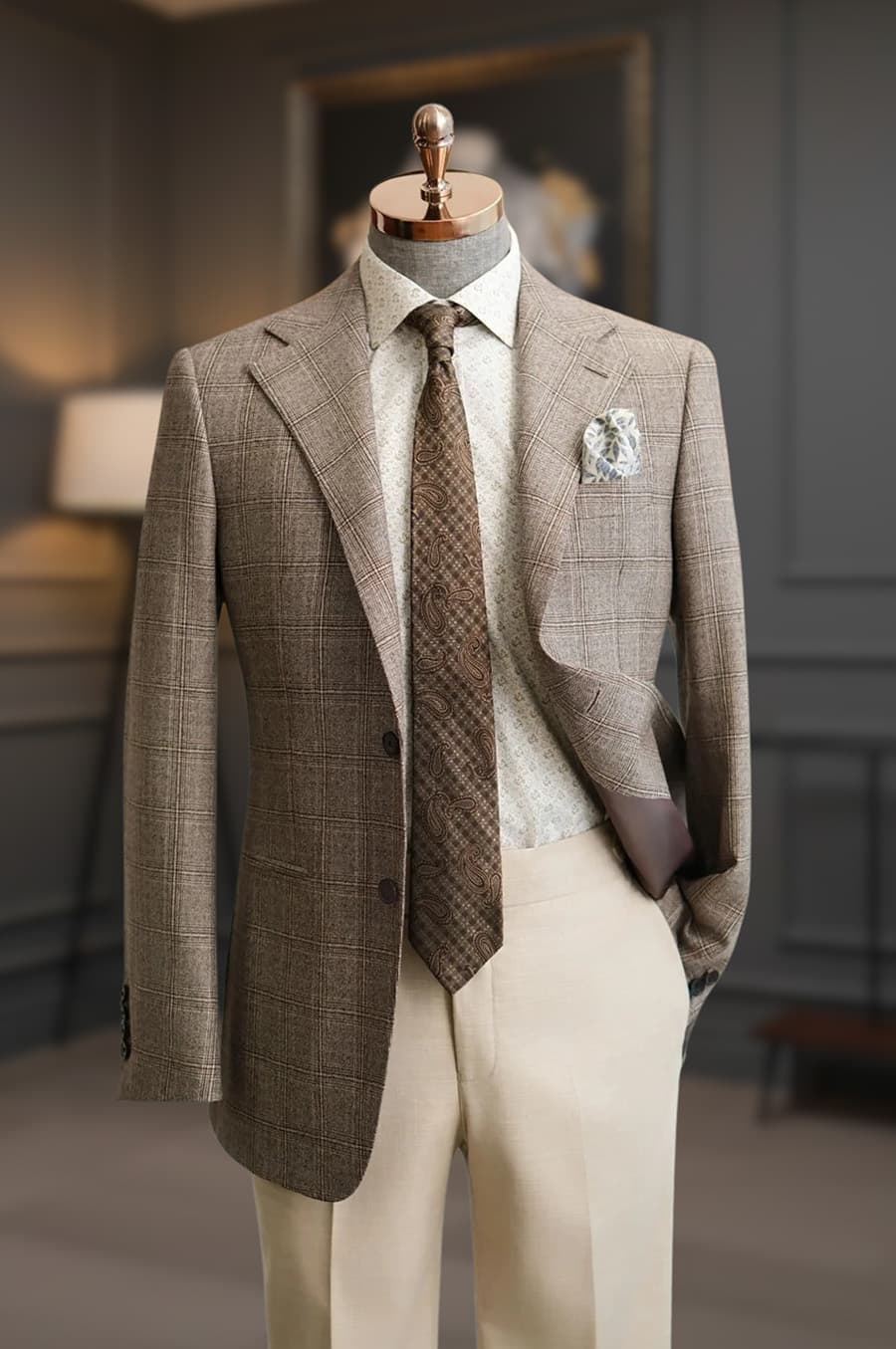 Bộ Vest Caro Nâu Nhạt 1