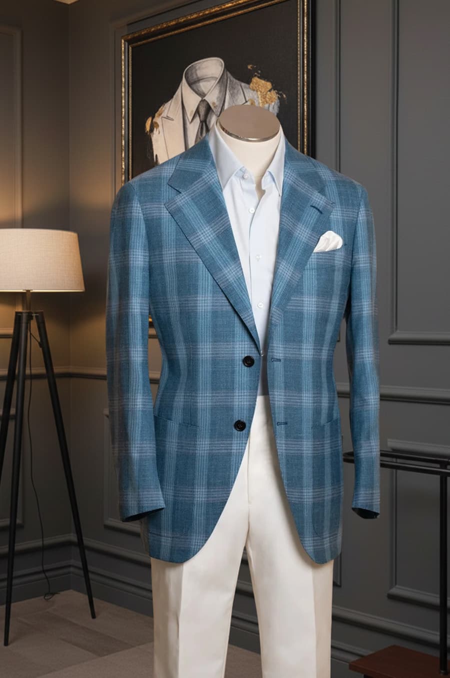 Bộ Vest Caro Xanh 1