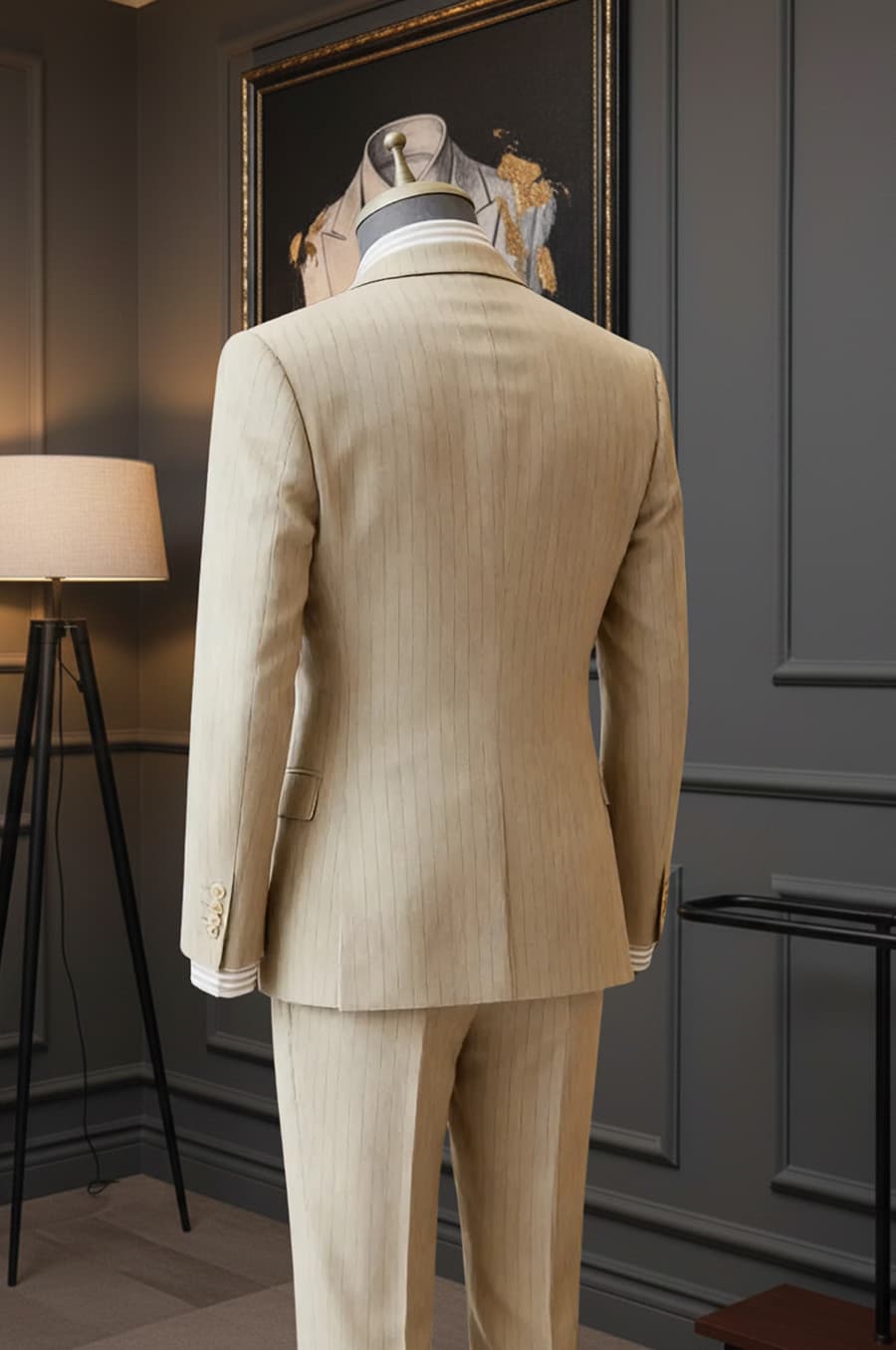 Bộ Vest Kem Sọc 6 Cúc 3