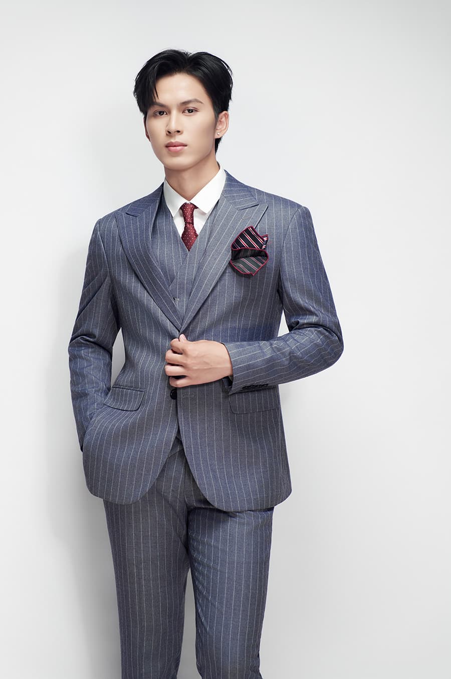 Bộ Vest Xám Xanh Navy Sọc 2