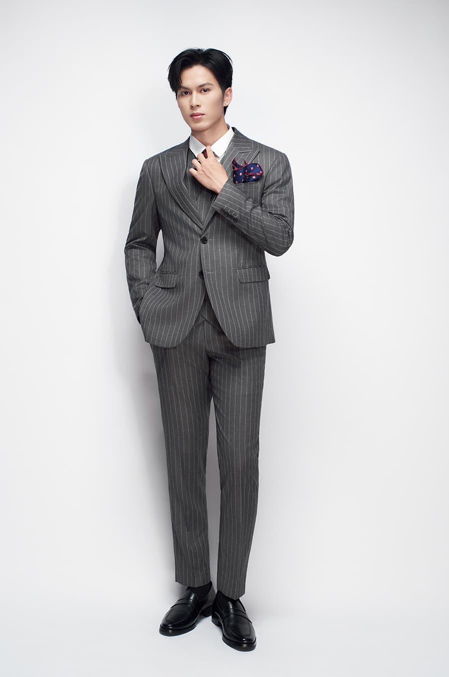 Bộ Vest Xám Rêu Sọc 3