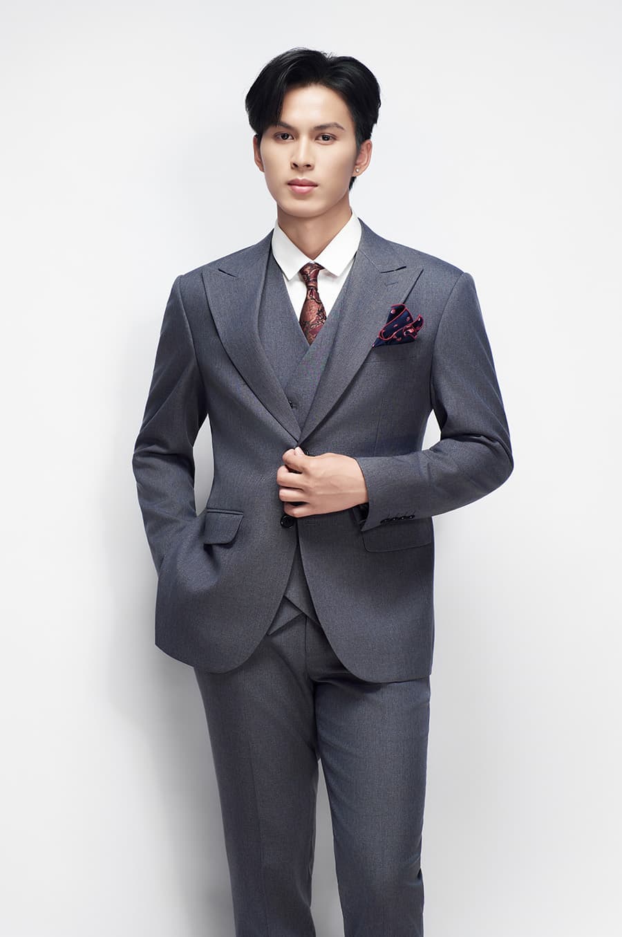 Bộ Vest Xám Xanh Xước 1