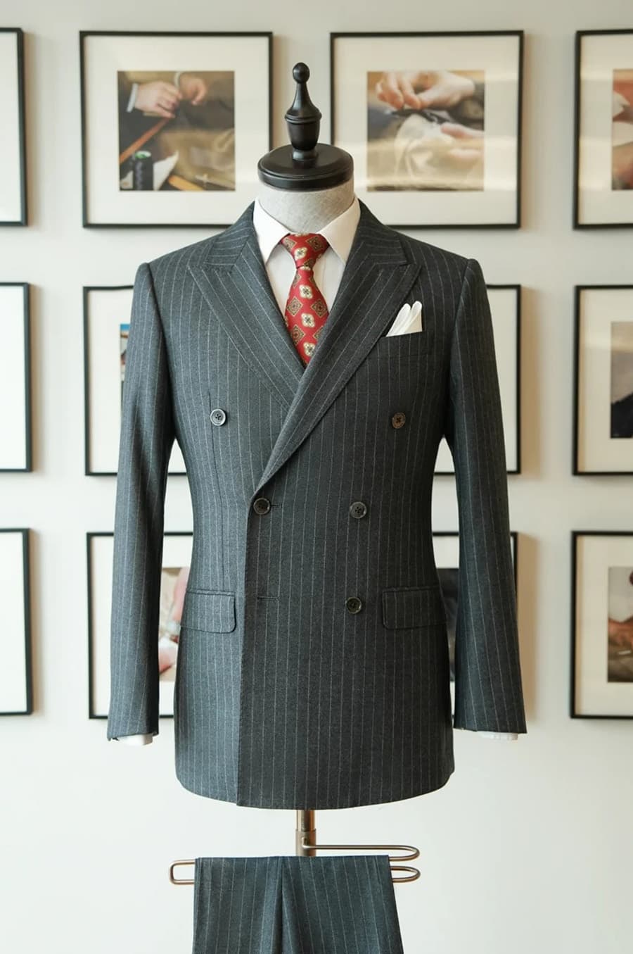 Bộ Vest Rêu Sáng Kẻ Sọc 1