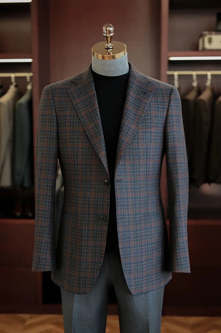 Bộ Vest Caro Xanh Phối Đỏ 1