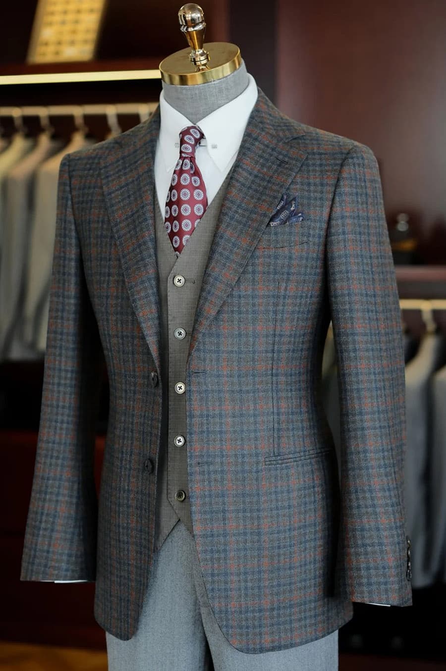 Bộ Vest Xám Kẻ Ô Cam Đất 2