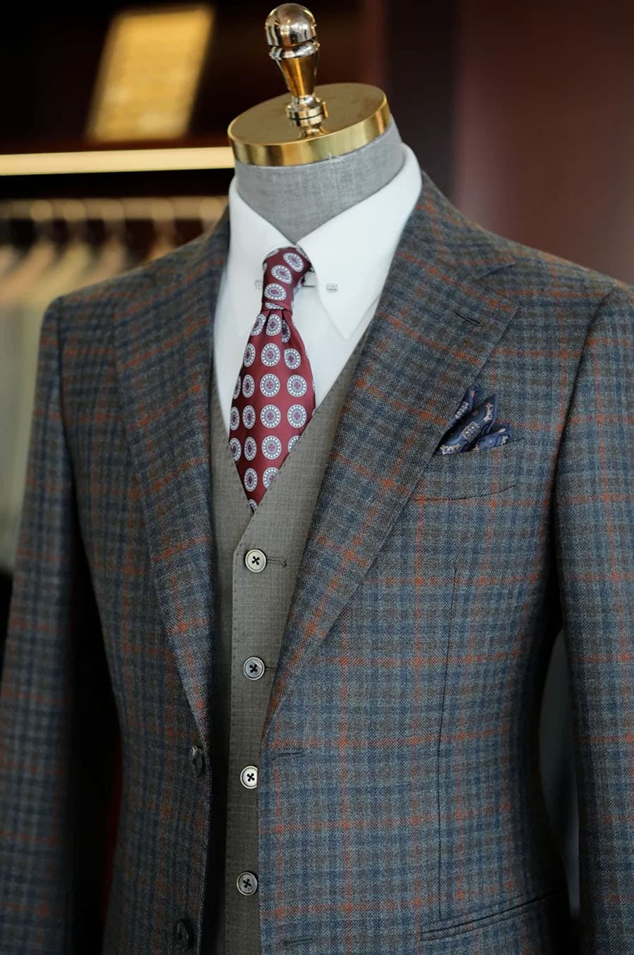 Bộ Vest Xám Kẻ Ô Cam Đất 3