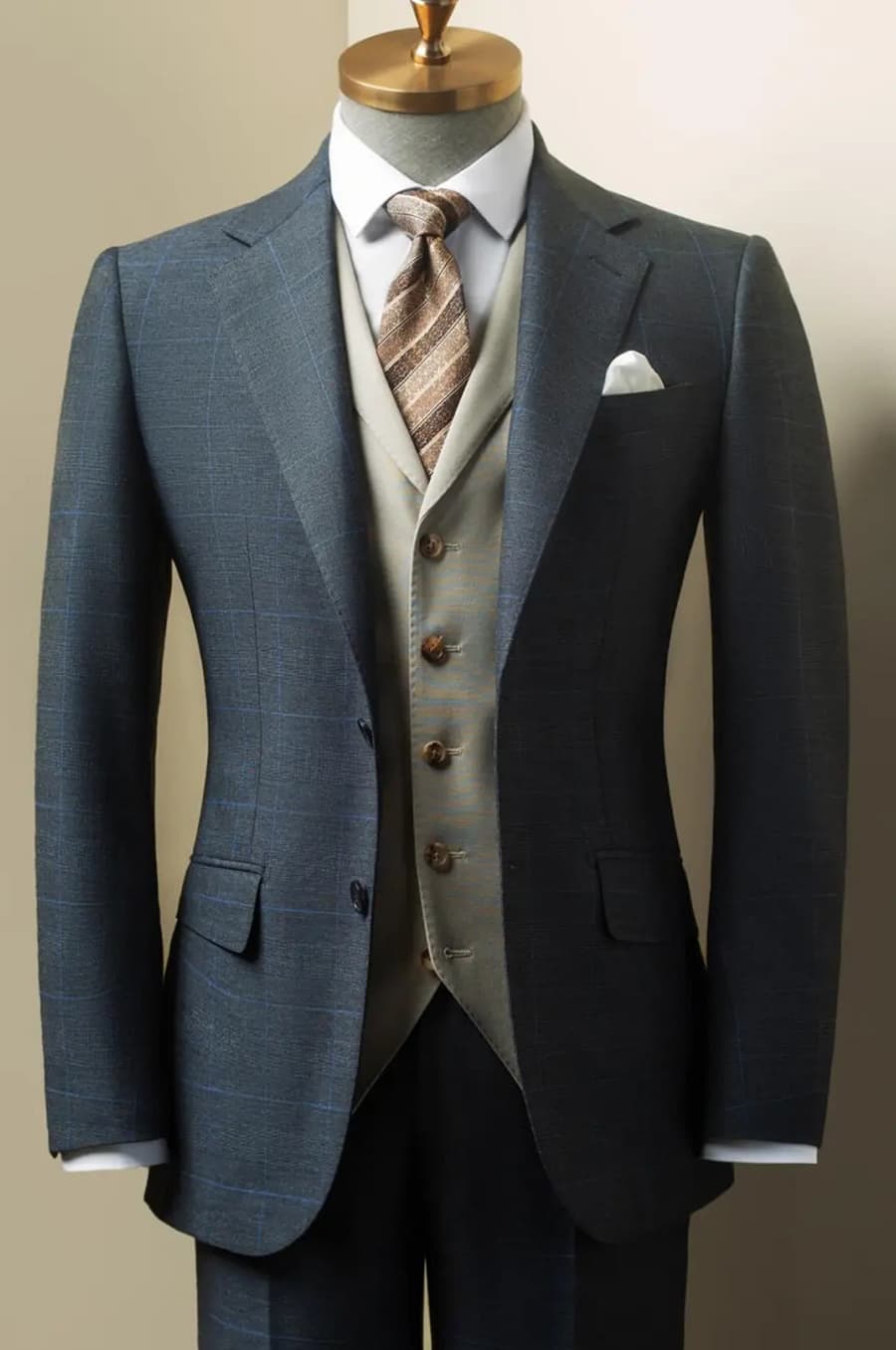 Bộ Vest Xám Caro Xanh 2