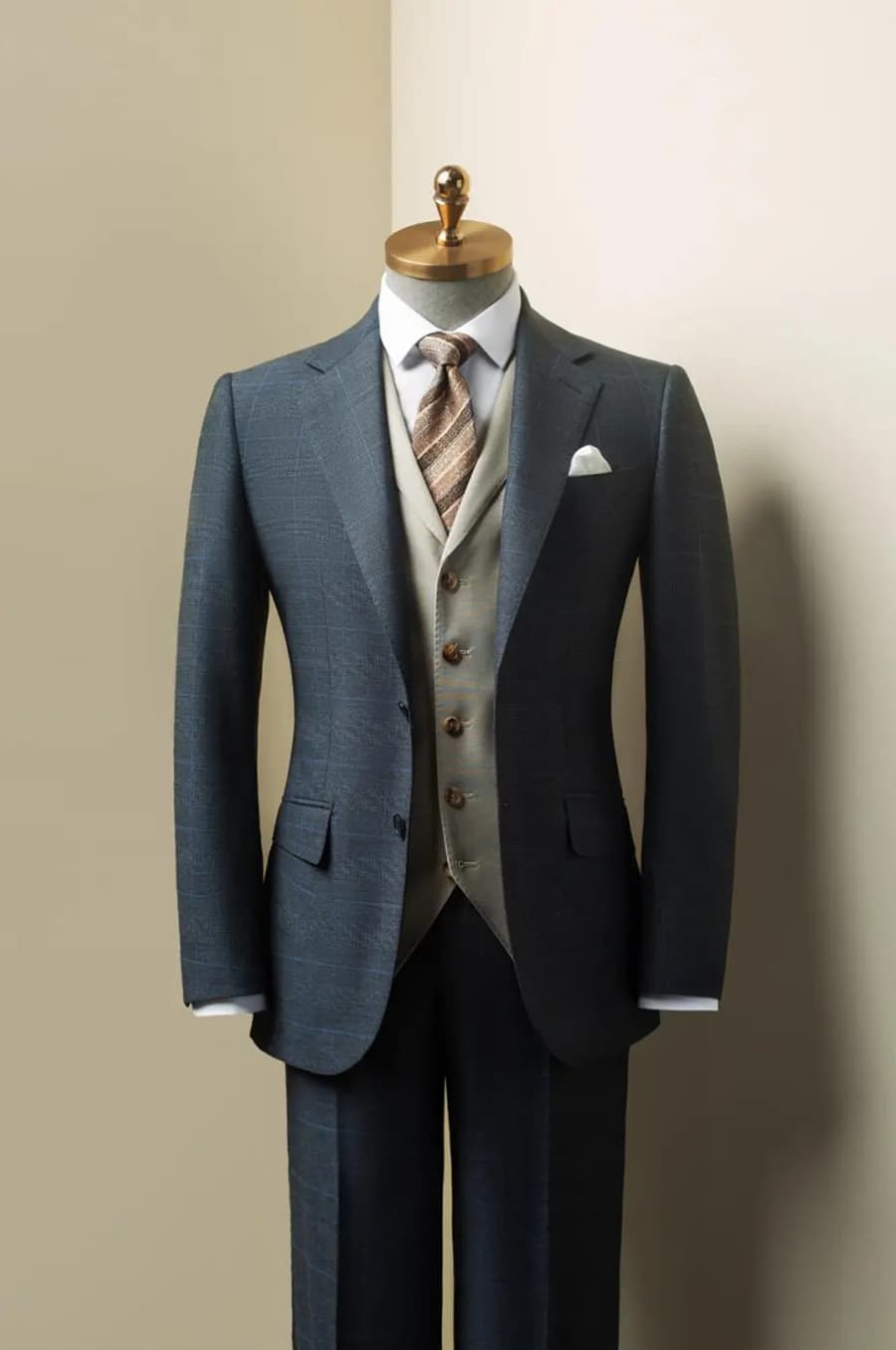 Bộ Vest Xám Caro Xanh 1