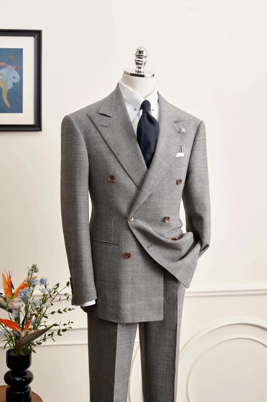 Bộ Vest Xám Kẻ 6 Cúc 1